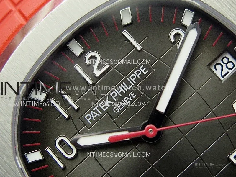 Aquanaut 5167 SS 3KF Best Edition Gray Dial On Red Rubber Strap A324 Super Clone V2
