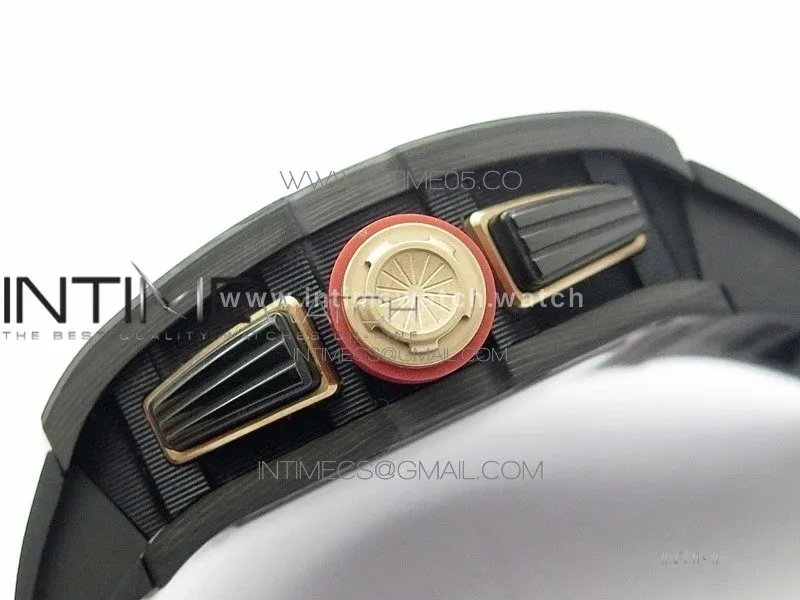 RM011 Carbon Case Carbon Bezel Chronograph KVF 1:1 Best Edition Skeleton Dial Red/RG on Black Rubber Strap A7750