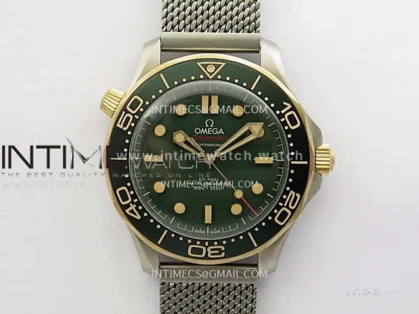 Seamaster 300M Diver Titanium/Bronze Gold VSF 1:1 Best Edition Green Dial on Titanium Mesh Bracelet Asian Super Clone 8806