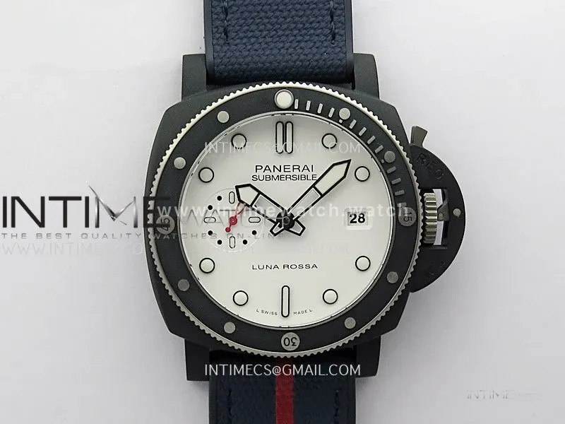 PAM1543 Luna Rossa Submersible 44mm Ceramic VSF 1:1 Best Edition White Dial On Blue Fabric Strap P900