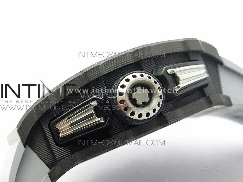 RM011 Carbon Case Chrono KVF 1:1 Best Edition Crystal Skeleton Yellow Dial on Gray Rubber Strap A7750 V2