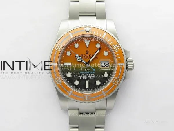 Submariner DIW Sandblasted VSF 1:1 Best Edition Orange Ceramic Bezel Orange/Black Dial on SS Bracelet VS3135