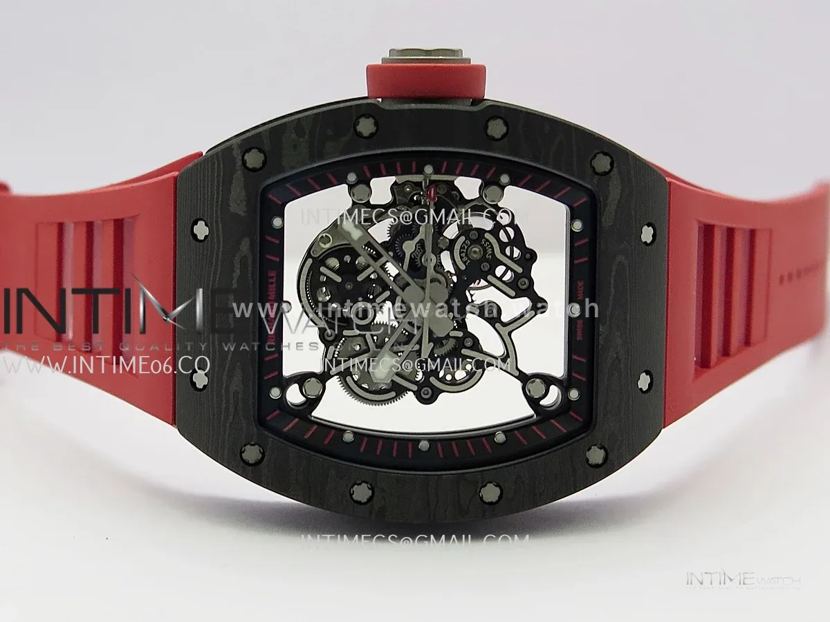 RM055 Black NTPT Black Inner Bezel GTF Best Skeleton Dial Red Rubber Strap RMUL2 Super Clone (Free Sprung)