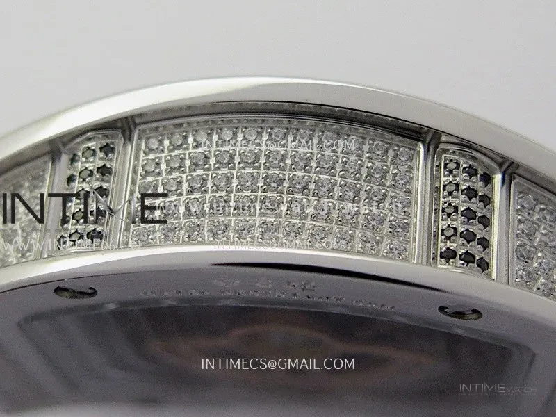 RM07 Full Paved Diamond SS ZF Best Edition White Diamond Skeleton Dial On White Rubber Strap Asian CRMA2 Clone