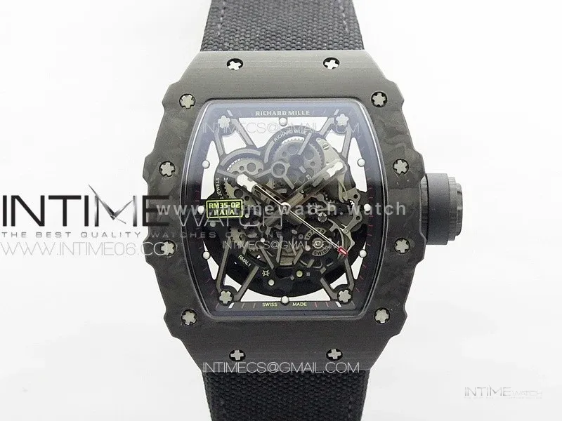 RM035-02 Forged Carbon Case KUF Best Edition Black Crown on Black Nylon Strap MIYOTA8215