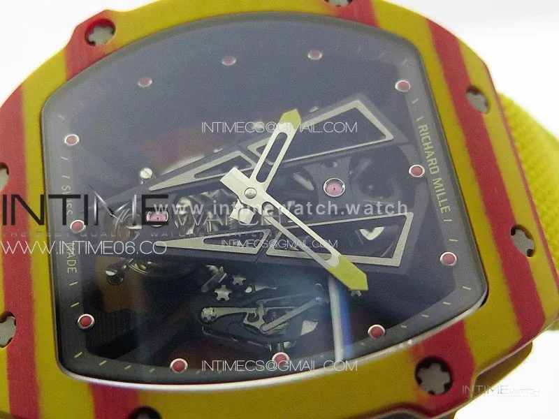 RM027-03 Real Tourbillon YSF Best Edition Yellow/Red Carbon Skeleton Dial on Yellow Nylon Strap