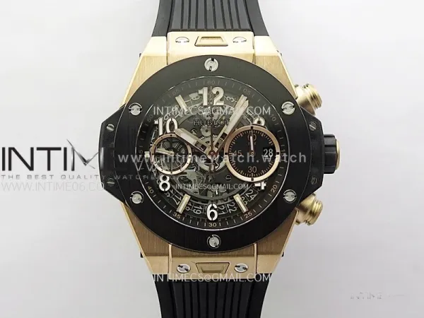 Hublot Big Bang Unico 42mm RG/Ceramic Bezel BBF 1:1 Best Edition Black Skeleton Dial on Black Rubber Strap A1280