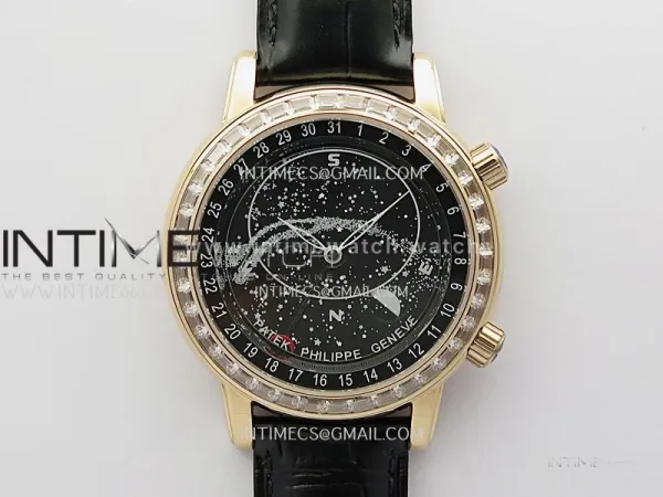 Grand Complications 6102G Moon RG/T Crystal YF Black Dial on Black Leather Strap A240