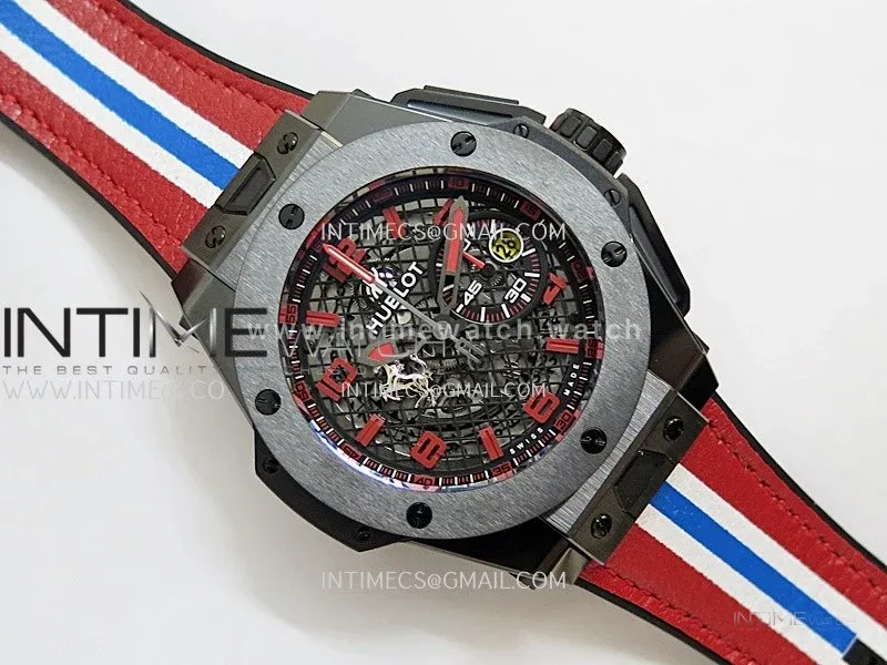 Hublot Big Bang Unico 44mm Carbon/PVD HBBF 1:1 Best Edition Skeleton Dial Red Marker On Colors Gummy Strap A1280