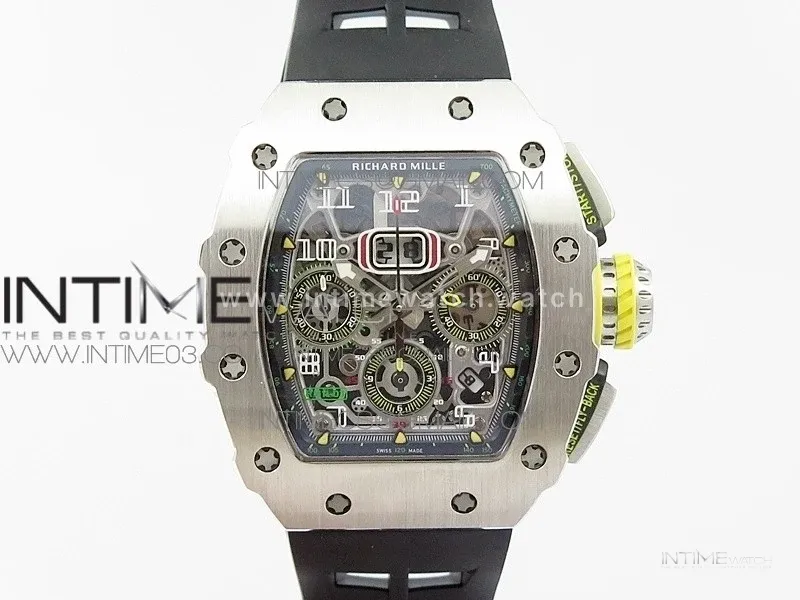 RM11-03 SS KVF 1:1 Best Edition Crystal Skeleton Dial on Black Racing Rubber Strap A7750