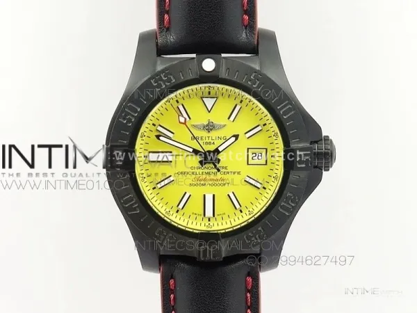 Seawolf DLC Best Edition SuperLumed Yellow Dial on leather Strap A2836(Super Thick Crystal)