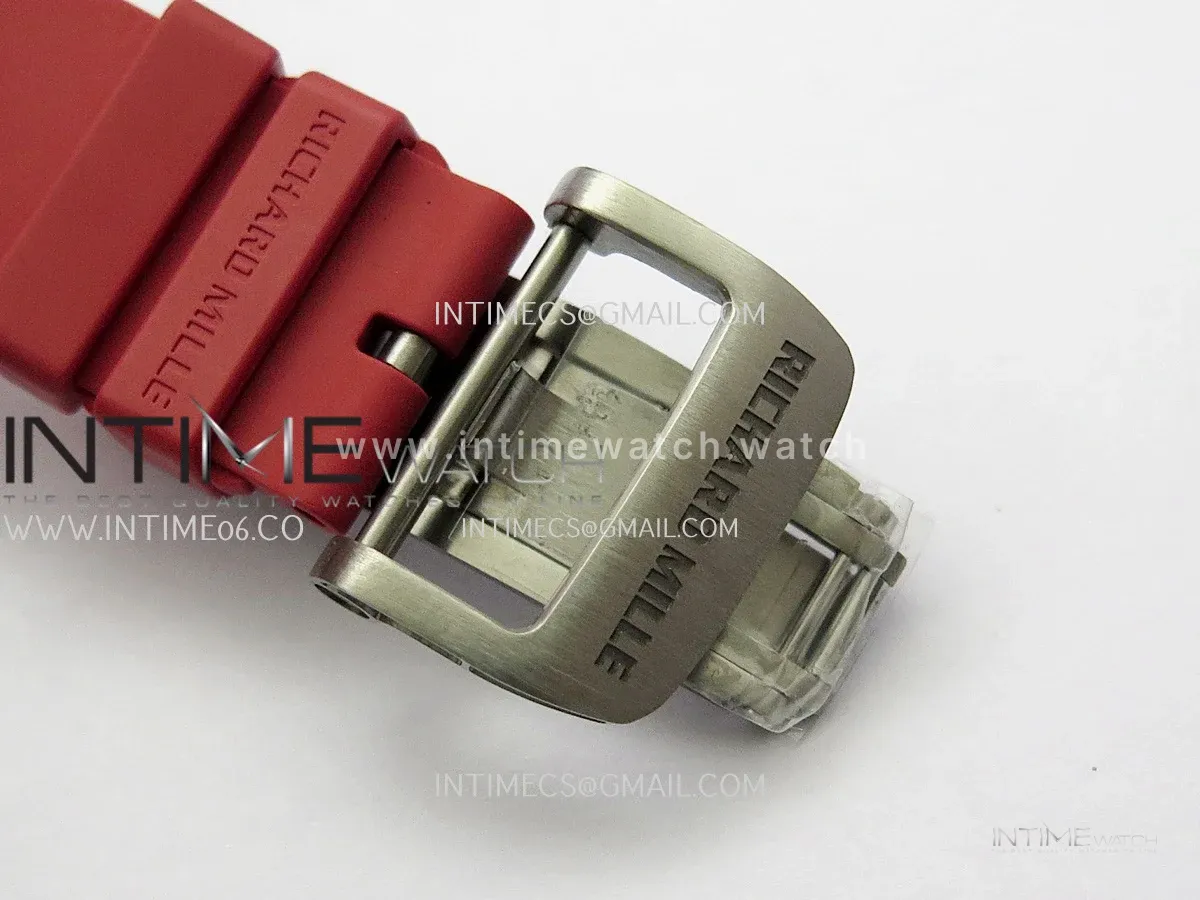 RM035-02 Black NTPT GTF Best Edition Skeleton Dial On Red Rubber Strap RMAL1 Super Clone (Free Sprung)