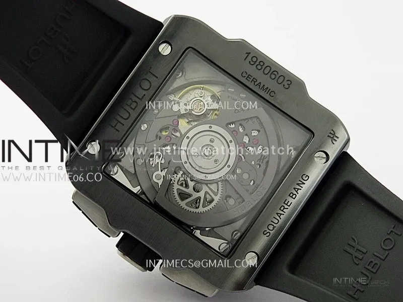 Square Bang Unico 42mm Black Ceramic BBF 1:1 Best Edition Skeleton Dial on Black Rubber Strap A1280