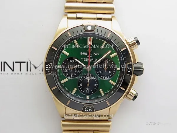 Chronomat B01 44mm RG TF 1:1 Best Edition Green Dial On RG Bracelet A7750 To Cal.01 (Free Rubber Strap)