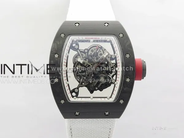RM055 Real Forged Carbon Case KUF Best Edition Red Crown on White Nylon Strap MIYOTA8215