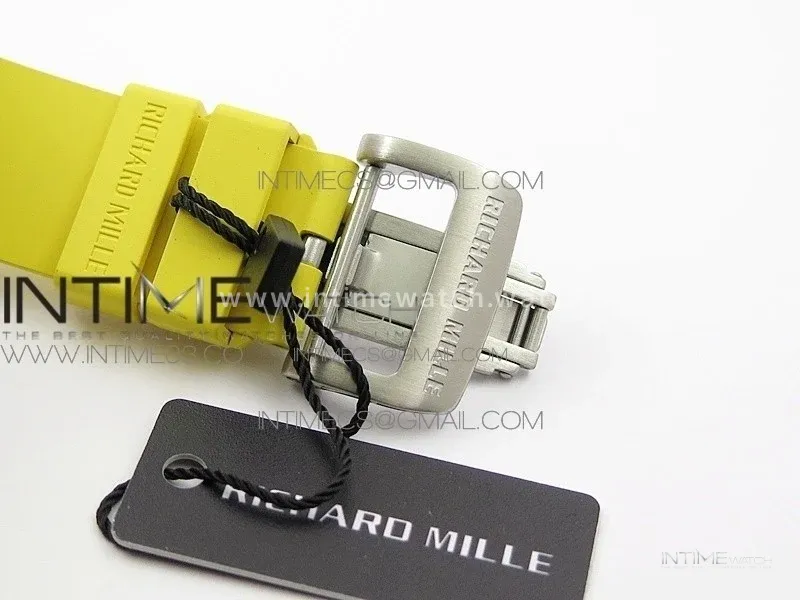 RM11-03 SS KVF 1:1 Best Edition Crystal Skeleton Dial on Yellow Racing Rubber Strap A7750