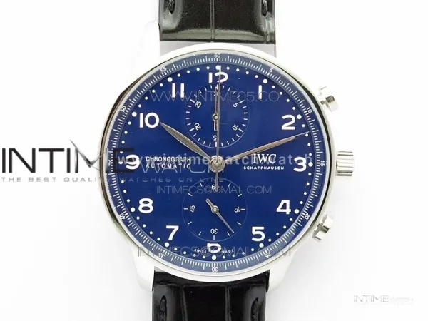 Portugieser Chronograph Edition 150 Years IW371601 ZF 1:1 Best Edition Blue Dial on Black Leather Strap A7750 (Slim Movement)