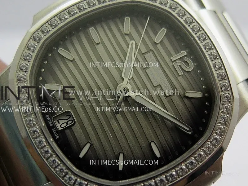 Nautilus 7118 Ladies Diamond Bezel SS DDF 1:1 Best Edition Gray Dial On SS Bracelet Super Clone DD324