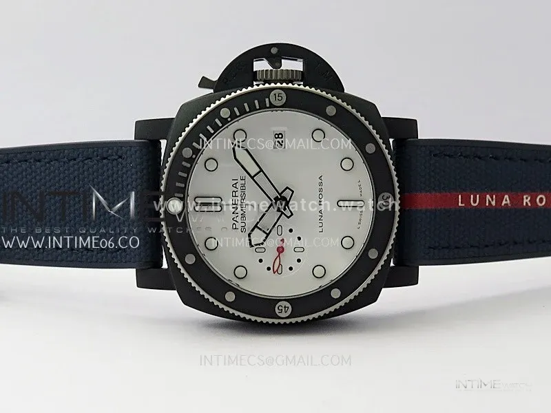 PAM1543 Luna Rossa Submersible 44mm Ceramic VSF 1:1 Best Edition White Dial On Blue Fabric Strap P900