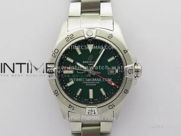 Avenger Chronometer 42mm GMT SS BLSF 1:1 Best Version Green Dial On SS Bracelet A2836