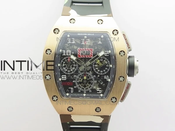 RM11-03 RG KVF 1:1 Best Edition Crystal Skeleton Dial on Camo Rubber Strap A7750