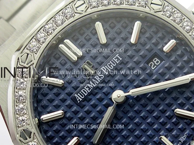 Lady Royal Oak 33mm 67651 Diamonds SS ZF 1:1 Best Edition Blue Textured Dial on SS Bracelet RONDA Quartz