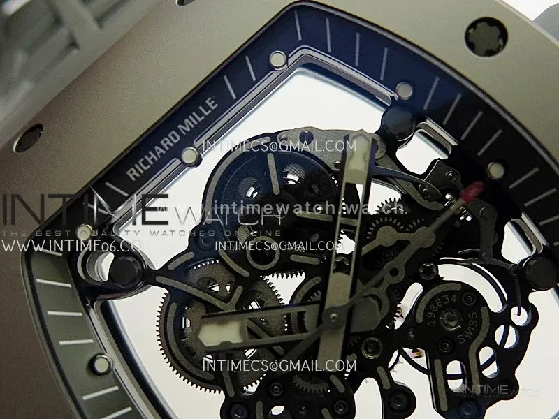 RM055 Gray Ceramic Umi Office 1:1 Best Edition Skeleton Dial Black Rubber Strap RMUL2 Super Clone (Free Sprung)