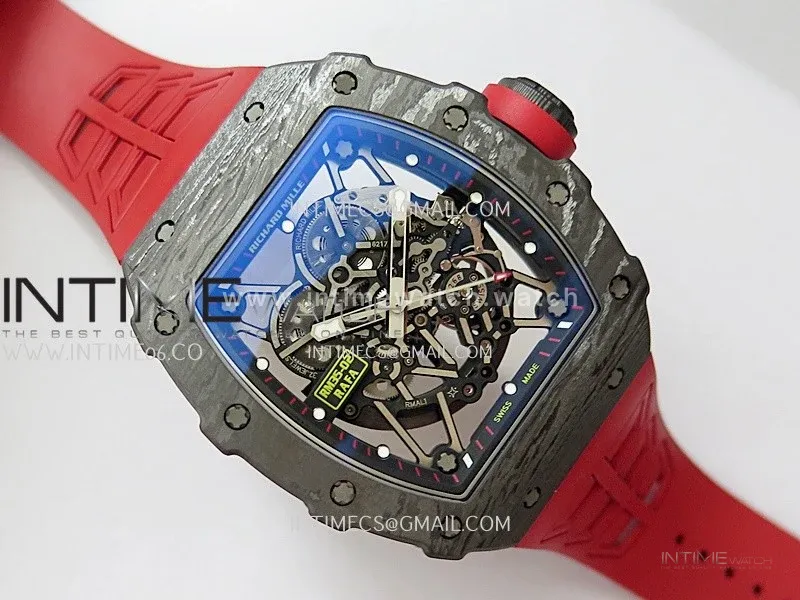 RM035-02 Black NTPT Umi Office 1:1 Best Edition Skeleton Dial On Red Rubber Strap RMAL1 Super Clone V2 (Free Sprung)