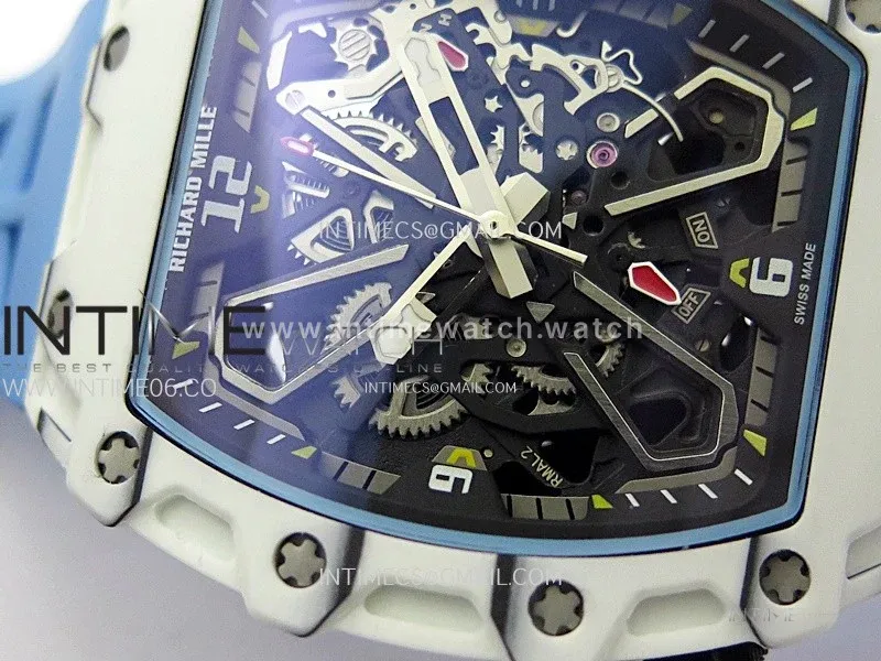 RM035-03 White Carbon/Blue Crown Z Factory Skeleton Dial on Blue Rubber Strap Asian Skeleton movement