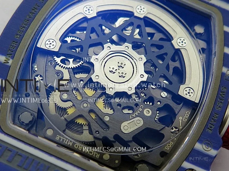 RM67-02 Fernando Blue NTPT Umi Office 1:1 Beat Edition Blue/Red Skeleton Dial On Blue Nylon Strap CRMA7 Clone V2