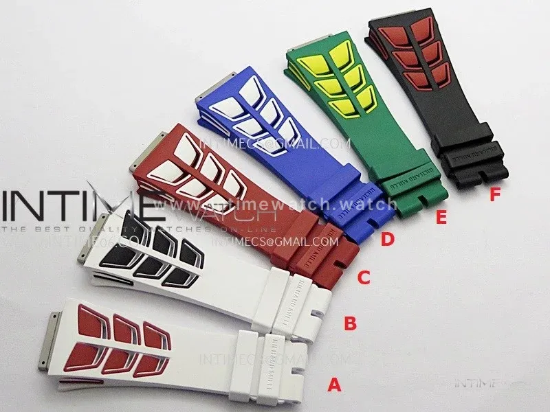 3AF 1:1 Richard Mille Shark Dual Color Rubber Straps Include Crown O Ring For RM055 And RM035 Watches