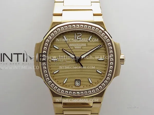 Nautilus 7118 Ladies Diamond Bezel RG DDF 1:1 Best Edition Gold Dial On RG Bracelet Super Clone DD324