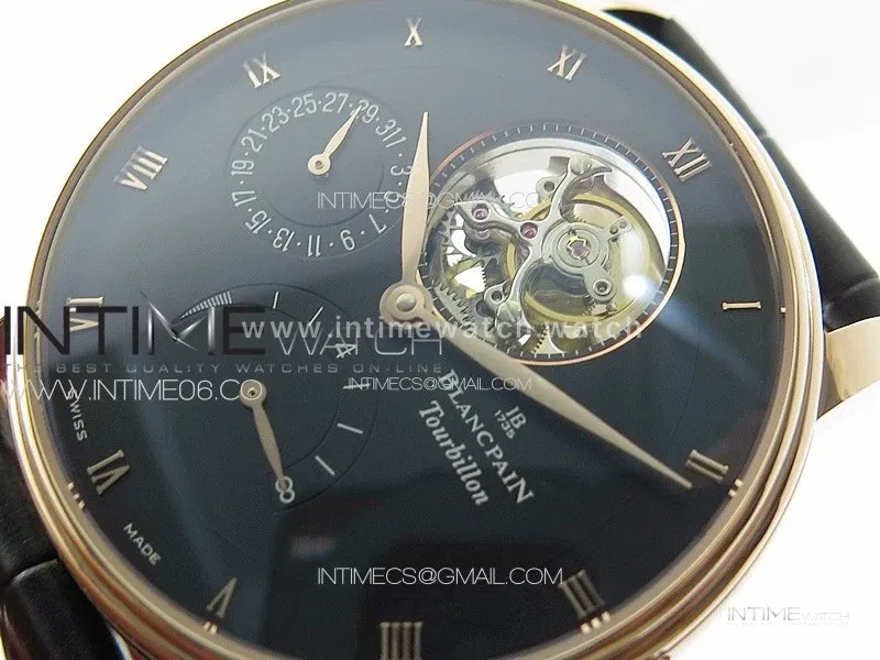 Villeret Tourbillon RG Real PR YSF Best Edition Black Dial on Black Leather Strap