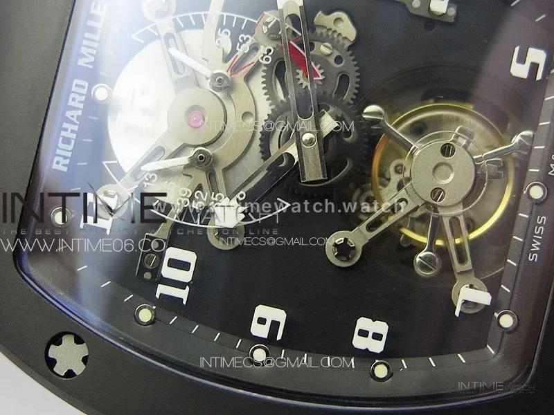 RM001 Real PR DLC YSF Skeleton Dial on black Rubber Strap Asian Tourbillon