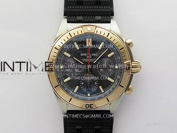 Chronomat B01 42mm SS/RG TF 1:1 Best Edition Blue Dial on Black Rubber Strap A7750