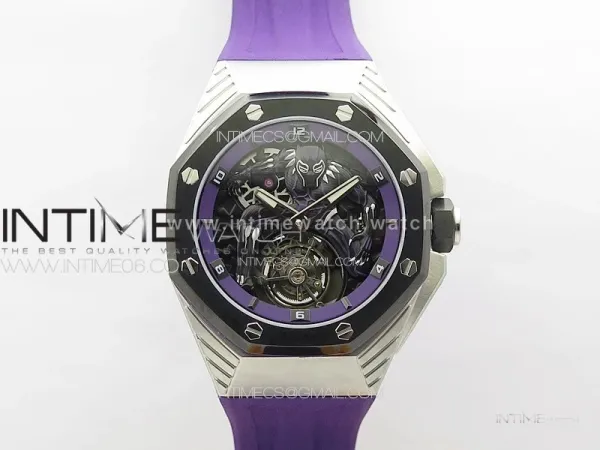 Royal Oak Concept 26620 Satin-polished Steel 1:1 Best Edition Skeleton Dial on Purple Rubber Strap A2965