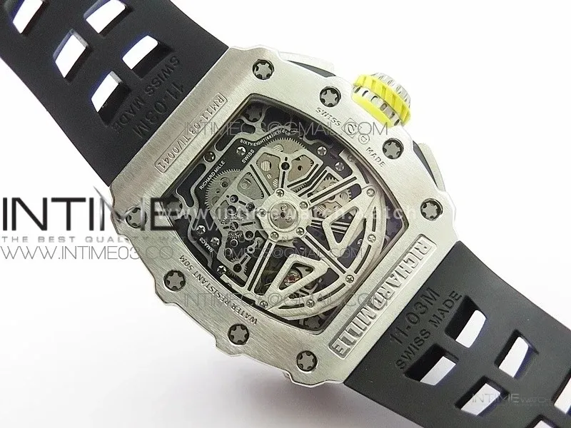 RM11-03 SS KVF 1:1 Best Edition Crystal Skeleton Dial on Black Racing Rubber Strap A7750