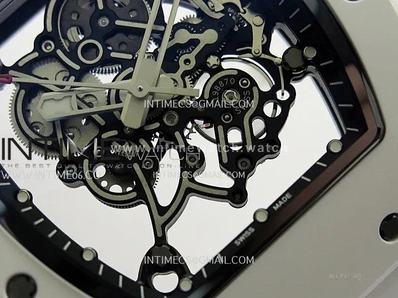 RM055 White Ceramic Umi Office 1:1 Best Edition Skeleton Dial White Rubber Strap RMUL2 Super Clone (Free Sprung)