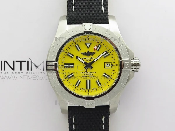 Seawolf 45mm SS B50 1:1 BestEdition SuperLumed Yellow Dial Black Sticks Markers on Black Nylon Strap A2824(SuperThick Crystal)