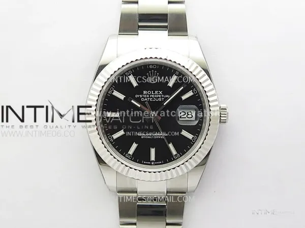 Datejust 41 126334 Bright Black Dial Stick Markers on Oyster Bracelet
