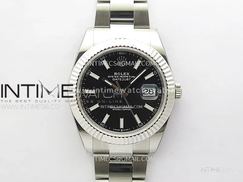 Datejust 41 126334 Bright Black Dial Stick Markers on Oyster Bracelet