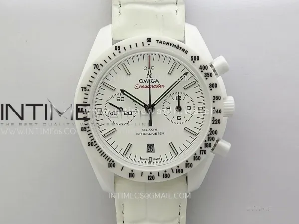 Speedmaster White Side Of The Moon Real White Ceramic N1F 1:1 Best White Dial on Leather Strap A9300