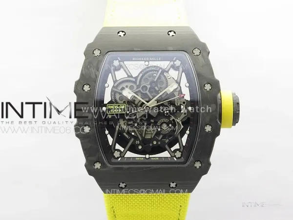 RM035-02 Forged Carbon Case KUF Best Edition Yellow Crown on Yellow Nylon Strap MIYOTA8215