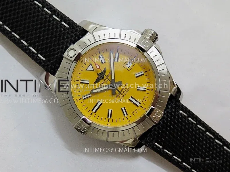 Avenger Automatic 43mm SS TF 1:1 Best Edition Yellow Dial Stick Marker on Black Nylon Strap A2824