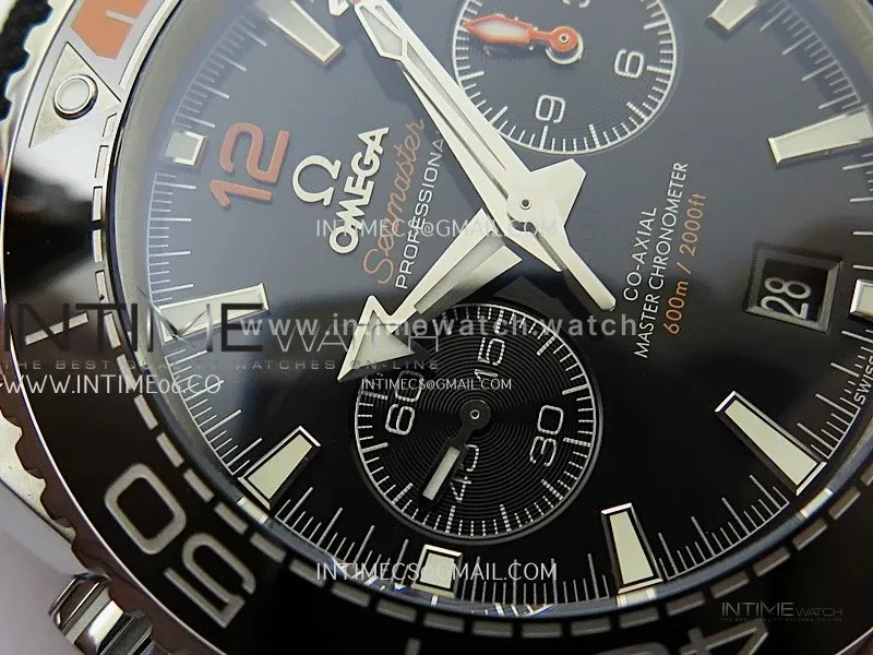 Planet Ocean Master Chronometer Black/Orange Ceramic Bezel SS SCF 1:1 Best Edition Black Dial on Black Rubber Strap A9900