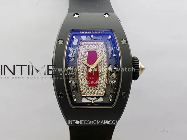 RM07 Real Black Ceramic RG ZF Best Edition Red MOP Diamond Skeleton Dial On Black Rubber Strap Asian CRMA2 Clone