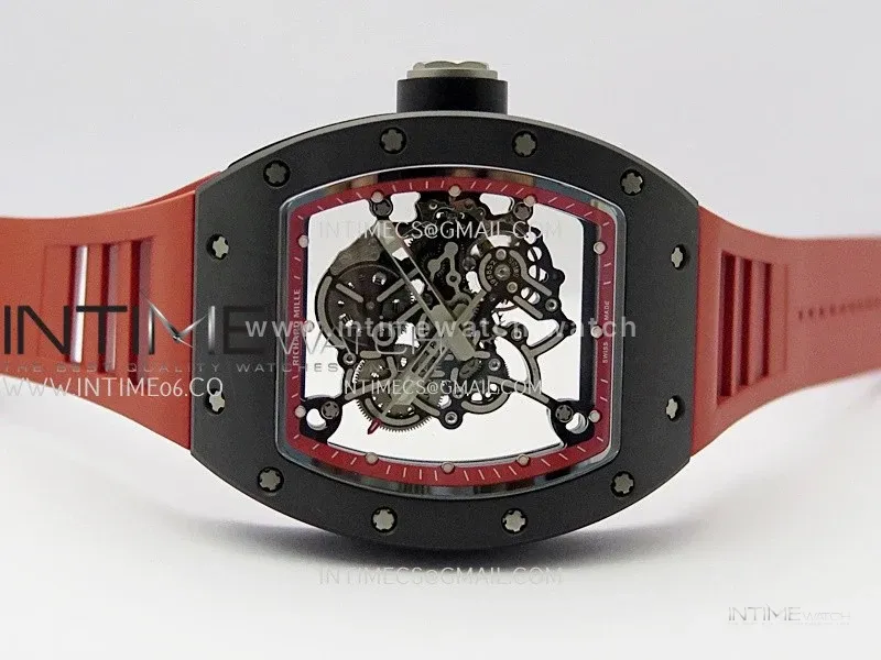RM055 Black Ceramic Red Inner Bezel DF Best Edition On Red Rubber Strap RMUL2 Super Clone (Free Sprung)