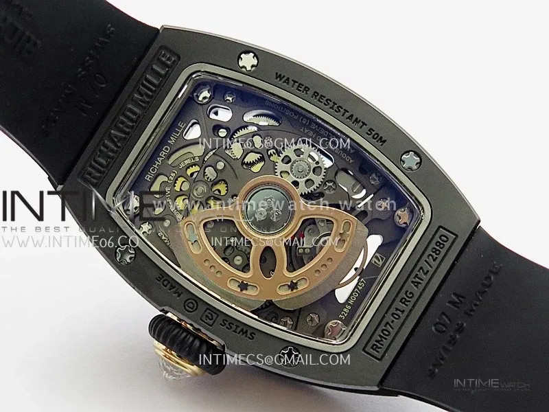 RM07 Real Black Ceramic Diamond Bezel YG ZF Best Edition Red MOP Diamond Skeleton Dial On Black Rubber Strap Asian CRMA2 Clone