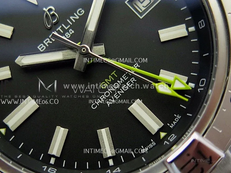 Avenger Chronometer 42mm GMT Yellow Second Hand SS BLSF 1:1 Best Version Black Dial On SS Bracelet A2836