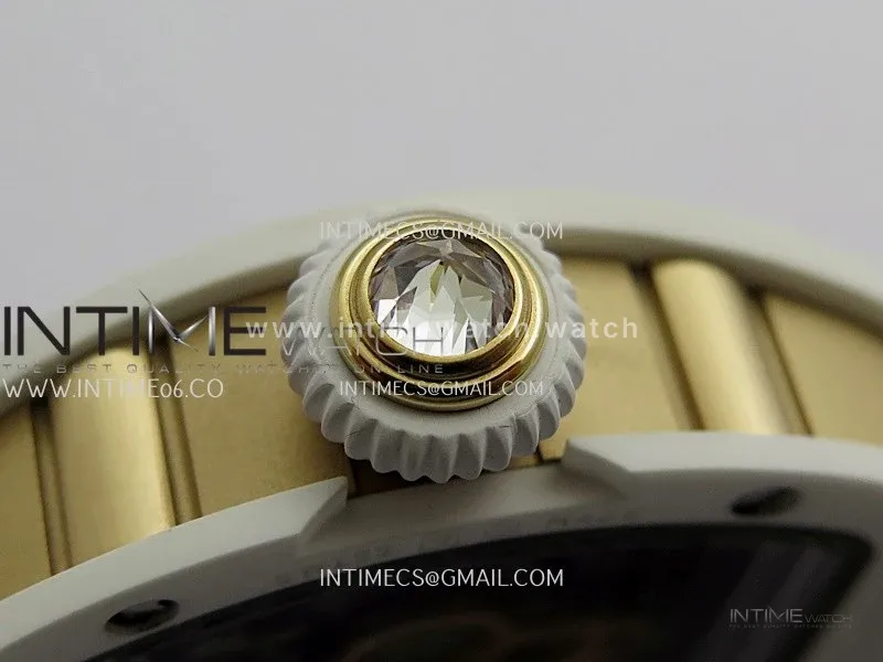 RM07 Real White Ceramic Diamond Bezel YG ZF Best Edition Black MOP Diamond Skeleton Dial On White Rubber Strap Asian CRMA2 Clone